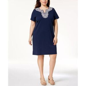 Karen Scott Plus Size Red Cotton Embellished Dress Size 1X - NWOT